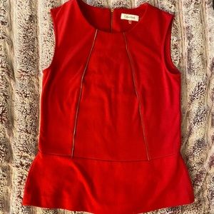 Calvin Klein Red Peplum Zipper Top